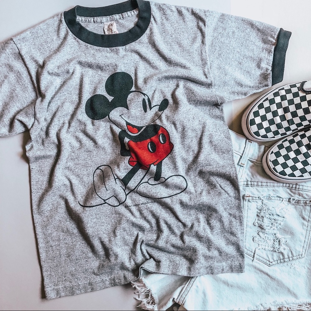 Vintage Disney Mickey Mouse Ringer Tee Shirt SzM